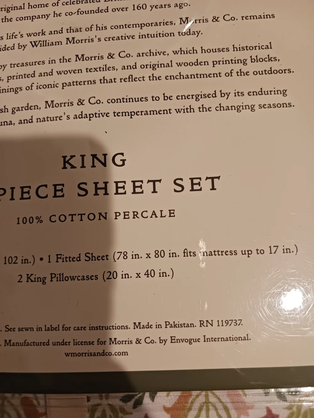 Morris & Co King 4-Piece Floral Sheet Set 100% Cotton Percale